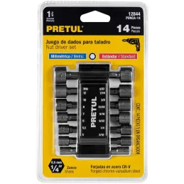 Juegos de 14 Dados para taladro, Pretul 12844 Pretul-Juegos de 14 Dados para taladro, Pretul 12844 Fabricados en acero al cromo 