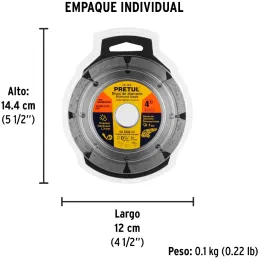 Discos de Corte Diamantados Rin Segmentado 4" x1.2mm Marmol Concreto Piedra D7/8 cReductoes, Pretul 27016 Pretul-Discos de Corte