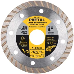 Discos de Corte Diamantados Rin Turbo 4" x1.2mm Marmol Concreto Piedra D7/8 cReductoes, Pretul 27016 Pretul-Discos de Corte Diam