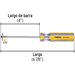 Desarmador Cabinet 3/16 x4" MangoPVC Pretul 21467 Pretul-Desarmador Cabinet 3/16 x4" MangoPVC Pretul 21467 Barra de acero al car