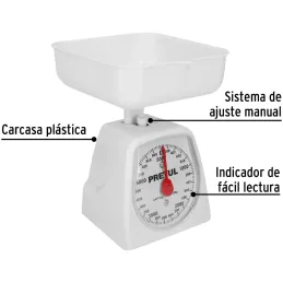 Balanzas Mecanica para Cocina 4kg Plastico Ajuste Manual, Pretul 29973 Pretul-Balanzas Mecanica para Cocina 4kg Plastico Ajuste 
