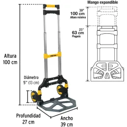 Carreta de Carga 100kg Plegable Ruedas TPR Mango Telescopico Aluminio Diablo, Pretul 24127 Pretul-Carreta de Carga 100kg Plegabl