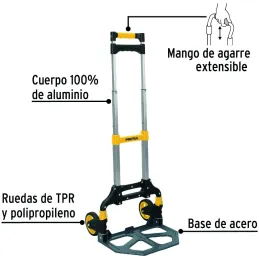 Carreta de Carga 100kg Plegable Ruedas TPR Mango Telescopico Aluminio Diablo, Pretul 24127 Pretul-Carreta de Carga 100kg Plegabl