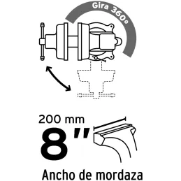 Tornillo de Banco Industrial Ancho de Mordaza 8", Apertura Max 6" Peso 20.9kg, TB-8P 26044 Pretul Pretul-Tornillo de Banco Indus
