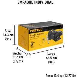 Tornillo de Banco Industrial Ancho de Mordaza 8", Apertura Max 6" Peso 20.9kg, TB-8P 26044 Pretul Pretul-Tornillo de Banco Indus