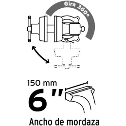 Tornillo de Banco Industrial Ancho de Mordaza 6", Apertura Max 5 1/2" Peso 11.6kg, TB-6P 26043 Pretul Pretul-Tornillo de Banco I