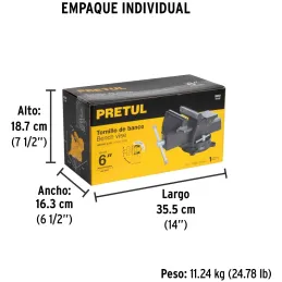 Tornillo de Banco Industrial Ancho de Mordaza 6", Apertura Max 5 1/2" Peso 11.6kg, TB-6P 26043 Pretul Pretul-Tornillo de Banco I