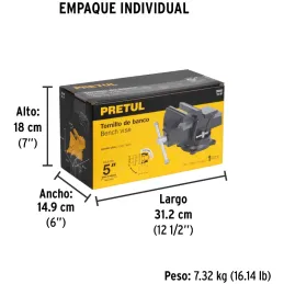 Tornillo de Banco Industrial Ancho de Mordaza 5", Apertura Max 5" Peso 7.4kg, TB-5P 26042 Pretul Pretul-Tornillo de Banco Indust