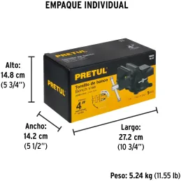 Tornillo de Banco Industrial Ancho de Mordaza 4", Apertura Max 4" Peso 4.6kg, TB-4P 26039 Pretul Pretul-Tornillo de Banco Indust
