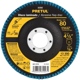 Discos Flap Discs Laminado 4-1/2" G80 Lija de Zirconia, DLP-2718 22352 Pretul Pretul-Discos Flap Discs Laminado 4-1/2" G80 Lija 