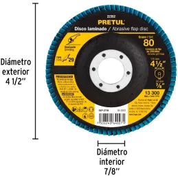 Discos Flap Discs Laminado 4-1/2" G80 Lija de Zirconia, DLP-2718 22352 Pretul Pretul-Discos Flap Discs Laminado 4-1/2" G80 Lija 