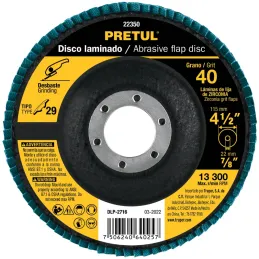 Discos Flap Discs Laminado 4-1/2" G40 Lija de Zirconia, DLP-2716 22350 Pretul Pretul-Discos Flap Discs Laminado 4-1/2" G40 Lija 