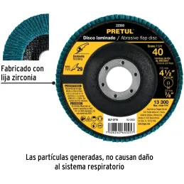 Discos Flap Discs Laminado 4-1/2" G40 Lija de Zirconia, DLP-2716 22350 Pretul Pretul-Discos Flap Discs Laminado 4-1/2" G40 Lija 