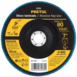 Discos Flap Discs Laminado 7" G80 Lija de Zirconia, DLP-2732 22355 Pretul Pretul-Discos Flap Discs Laminado 7" G80 Lija de Zirco