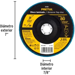 Discos Flap Discs Laminado 7" G80 Lija de Zirconia, DLP-2732 22355 Pretul Pretul-Discos Flap Discs Laminado 7" G80 Lija de Zirco
