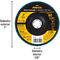 Discos Flap Discs Laminado 7" G60 Lija de Zirconia, DLP-2731 22354 Pretul Pretul-Discos Flap Discs Laminado 7" G60 Lija de Zirco