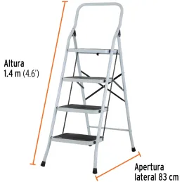 Escaleras Tubulares 4 Peldaños Plegables T3 Max2.4m P7.9kg Acero, Pretul 24122 Pretul-Escaleras Tubulares 4 Peldaños Plegables T