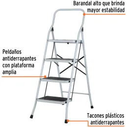 Escaleras Tubulares 4 Peldaños Plegables T3 Max2.4m P7.9kg Acero, Pretul 24122 Pretul-Escaleras Tubulares 4 Peldaños Plegables T