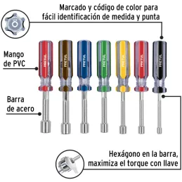Juego Desarmadores de Caja 7 Piezas Mango de PVC, DJ-7P 21420 Pretul Pretul-Juego Desarmadores de Caja 7 Piezas Mango de PVC, DJ