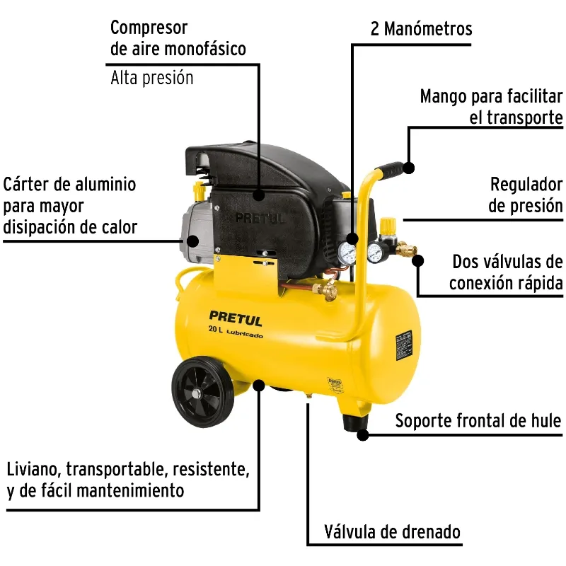 Compresoras de Aire de 2.5HP 20L, Arranque Automatico, COMP-20LP-260 21680 Pretul Pretul-Compresoras de Aire de 2.5HP 20L, Arran