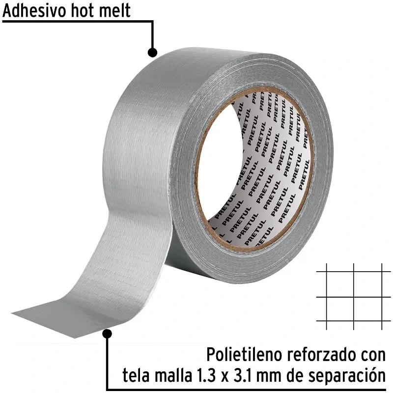 Cintas Ducte Tape 48mm x30m Resistente a Temperaturas Pretul 20529 Pretul-Cintas Ducte Tape 48mm x30m Resistente a Temperaturas 