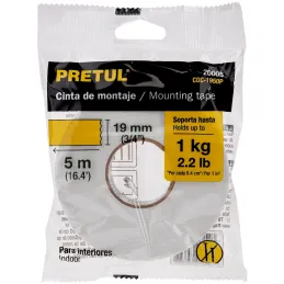Cintas Doble Contacto 19mm x5m Doble Adhesivo Pretul 20005 Pretul-Cintas Doble Contacto 19mm x5m Doble Adhesivo Pretul 20005 Cin