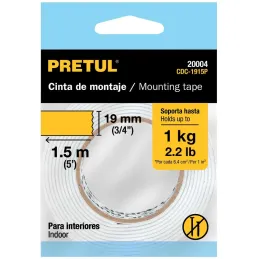Cintas Doble Contacto 19mm x1.5m Doble Adhesivo Pretul 20004 Pretul-Cintas Doble Contacto 19mm x1.5m Doble Adhesivo Pretul 20004