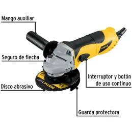 Esmeriladora angular 4-1/2", 630W 11000RPM Mango Ergonomico con Disco, ESMA-4-1/2P2-2 22360 Pretul Pretul-Esmeriladora angular 4