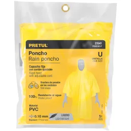 Poncho Economico delgado 100% PVC Espesor 0.10mm Unitalla, PONCHO-P 21541 Pretul Pretul-Poncho Economico delgado 100% PVC Espeso