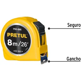 Winchas Flexometro Amarillo 8M CintaAncha ABS Pretul 21603 Pretul-Winchas Flexometro Amarillo 8M CintaAncha ABS Pretul 21603 Fab