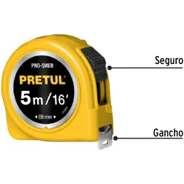 Winchas Flexometro Amarillo 5M CintaAncha ABS Pretul 21606 Pretul-Winchas Flexometro Amarillo 5M CintaAncha ABS Pretul 21606 Fab
