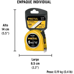 Winchas Flexometro Amarillo 5M CintaAncha ABS Pretul 21606 Pretul-Winchas Flexometro Amarillo 5M CintaAncha ABS Pretul 21606 Fab