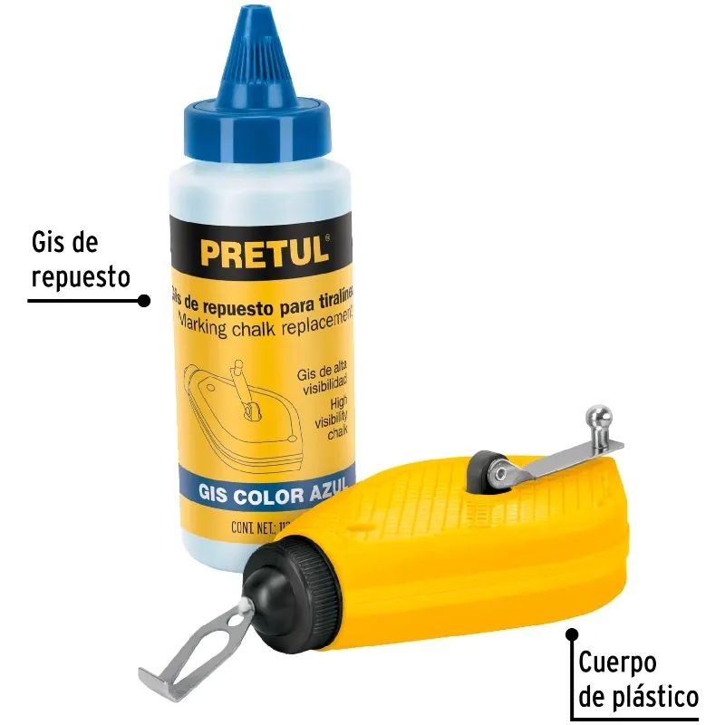 Tiralinea Plastico 15m, con repuesto, bobinado rapido, Incluye Bote de Gis, TL-50P 28574 Pretul Pretul-Tiralinea Plastico 15m, c