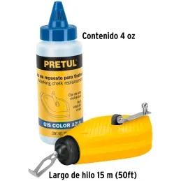 Tiralinea Plastico 15m, con repuesto, bobinado rapido, Incluye Bote de Gis, TL-50P 28574 Pretul Pretul-Tiralinea Plastico 15m, c
