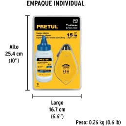 Tiralinea Plastico 15m, con repuesto, bobinado rapido, Incluye Bote de Gis, TL-50P 28574 Pretul Pretul-Tiralinea Plastico 15m, c