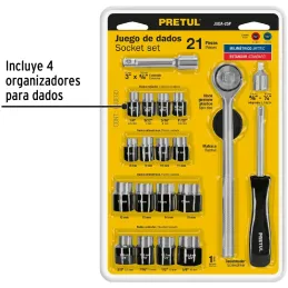 Juegos de herramientas 21 Piezas Dados E1/4-3/8 Pretul 21162 Pretul-Juegos de herramientas 21 Piezas Dados E1/4-3/8 Pretul 21162