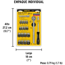Juegos de herramientas 21 Piezas Dados E1/4-3/8 Pretul 21162 Pretul-Juegos de herramientas 21 Piezas Dados E1/4-3/8 Pretul 21162