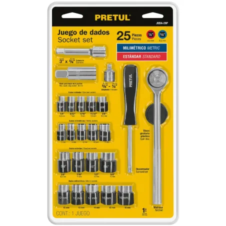 Juegos de herramientas 25 Piezas Dados E1/4-3/8 Pretul 23974 Pretul-Juegos de herramientas 25 Piezas Dados E1/4-3/8 Pretul 23974