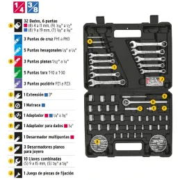 Juegos de herramientas 71 Piezas E1/4-3/8 MP Pretul 22980 Pretul-Juegos de herramientas 71 Piezas E1/4-3/8 MP Pretul 22980 Estuc