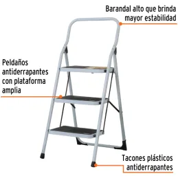 Escaleras Tubulares 3 Peldaños Plegables T3 Max2.2m P6.2kg Acero, Pretul 24120 Pretul-Escaleras Tubulares 3 Peldaños Plegables T