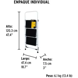 Escaleras Tubulares 3 Peldaños Plegables T3 Max2.2m P6.2kg Acero, Pretul 24120 Pretul-Escaleras Tubulares 3 Peldaños Plegables T