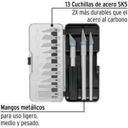 Juego de 13 Cuchillas Hobby SK5 MangoMetalicos con estuche Organizador, Pretul EXA-13P 22409 Pretul-Juego de 13 Cuchillas Hobby 