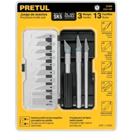 Juego de 13 Cuchillas Hobby SK5 MangoMetalicos con estuche Organizador, Pretul EXA-13P 22409 Pretul-Juego de 13 Cuchillas Hobby 