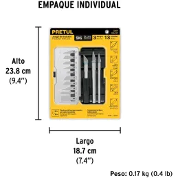 Juego de 13 Cuchillas Hobby SK5 MangoMetalicos con estuche Organizador, Pretul EXA-13P 22409 Pretul-Juego de 13 Cuchillas Hobby 