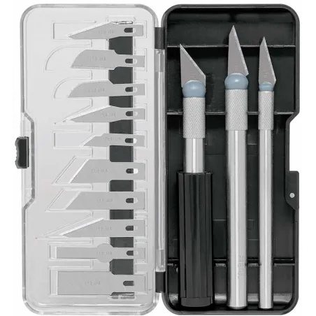 Juego de 13 Cuchillas Hobby SK5 MangoMetalicos con estuche Organizador, Pretul EXA-13P 22409 Pretul-Juego de 13 Cuchillas Hobby 