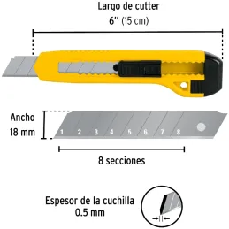 Cutter 6" 18mm Plastico 1Navaja de Acero, Pretul CUT-6P 22405 Pretul-Cutter 6" 18mm Plastico 1Navaja de Acero, Pretul CUT-6P 224