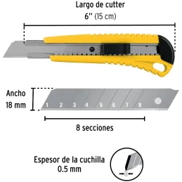 Cutter 6" 18mm con AlmaMetalica 1Navaja de Acero, Pretul CUT-6P 22396 Pretul-Cutter 6" 18mm con AlmaMetalica 1Navaja de Acero, P