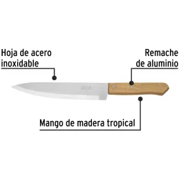 Cuchillo de Chef 8" mango de Madera, acero inoxidable, CUCH-M81 23082 Pretul Pretul-Cuchillo de Chef 8" mango de Madera, acero i