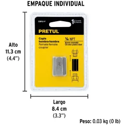 Acople Tipo FF Hembra a Hembra de Laton, Cuerda 1/4 NPT, COPLE-P 27027 Pretul Pretul-Acople Tipo FF Hembra a Hembra de Laton, Cu