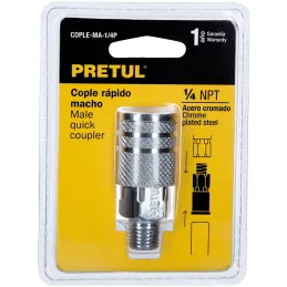 Acople rapido de acero Cromado Macho, Cuerda 1/4 NPT, COPLE-MA-1/4P 27029 Pretul Pretul-Acople rapido de acero Cromado Macho, Cu